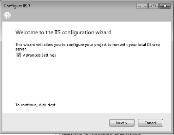 The IIS configuration wizard