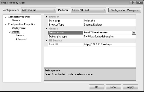 Project property pages showing IIS configuration