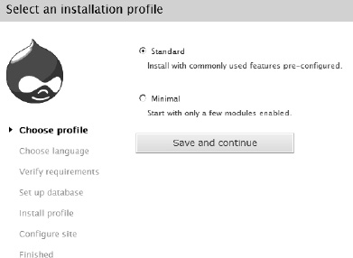Drupal installation screen