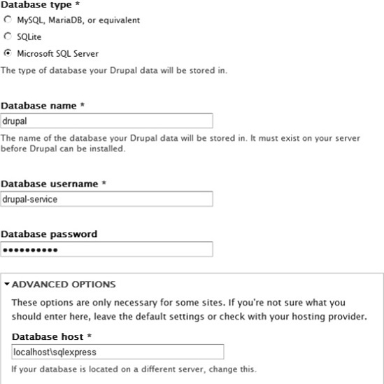 SQL Server appears as a choice.