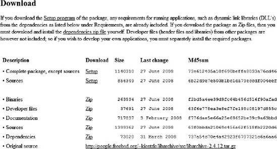 Download page for the open source libarchive tool