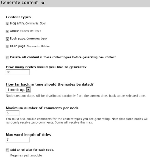 Generating content with Devel generate