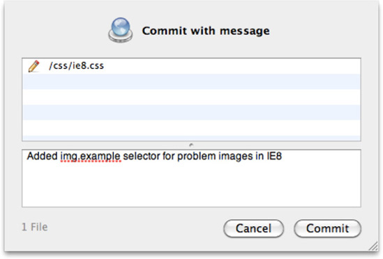 An example SVN commit dialog