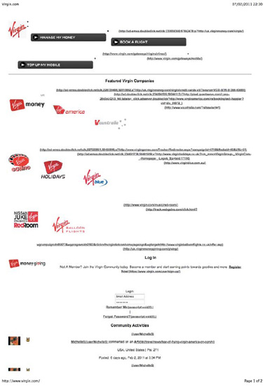 Virgin's website prints a huge mess before it gets to any content.