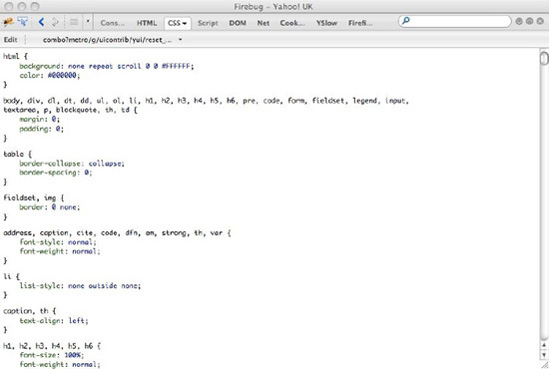 The CSS view of Firebug