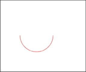 The "smile" produced by the expression ctx.arc(200,200,50,0,Math.PI, false);