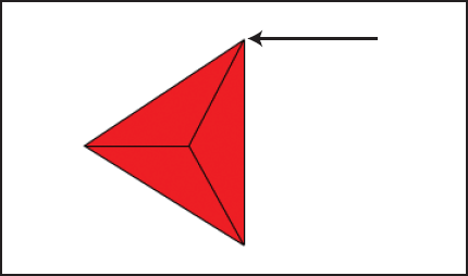 Representing a triangle as a spoked geometric shape can help clarify code development for drawing polygons. The arrow indicates the first point in the drawing path.