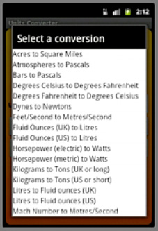The spinner displays the prompt at the top of its drop-down list of conversion names.