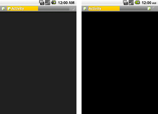 Window features enabled in a pre-Froyo Activity (left) and an Activity from Froyo and later (right)