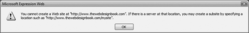 If there is a problem creating a site at the URL you specify, Expression Web will recommend that you try creating a subsite.