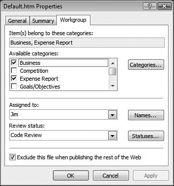 Workgroup features in Expression Web aid in defining a productive workflow.