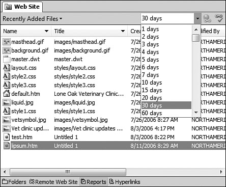 The Recently Added Files report is configurable using the Report Settings dropdown.