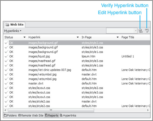 Hyperlinks can be verified or edited using the Hyperlinks report.