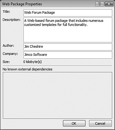 You can further personalize a Personal Web Package by configuring its properties using the Web Package Properties dialog.
