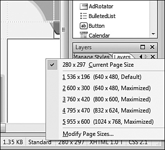 Setting a new page size is fast and easy using the Status Bar.