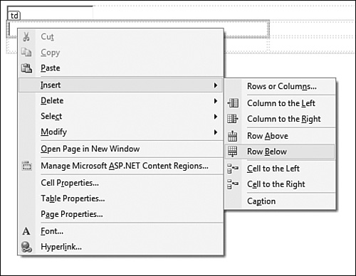 The Table context menu is a convenient way to alter a table that has already been inserted into a page.