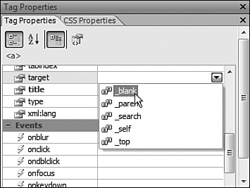 There’s no need to try and remember all the possible values for the target attribute. Simply choose the desired value from the list provided by the Tag Properties task pane.