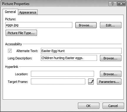 Many properties of an image can be modified using the Picture Properties dialog.