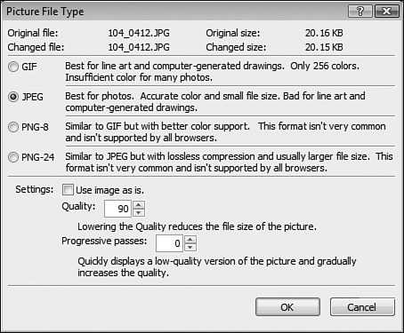 Changing a picture file type can reduce an image’s file size.