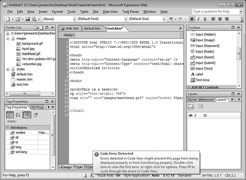 Expression Web uses the document schema to determine when invalid code exists in a page. If it finds invalid code, you will be notified.