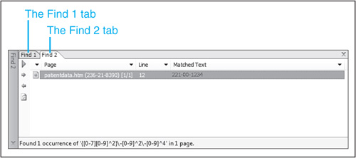 The results of a regular expression search for SSNs is displayed in the Find 2 task pane. The ability to use two task panes for search results allows you to easily work with two different result sets.