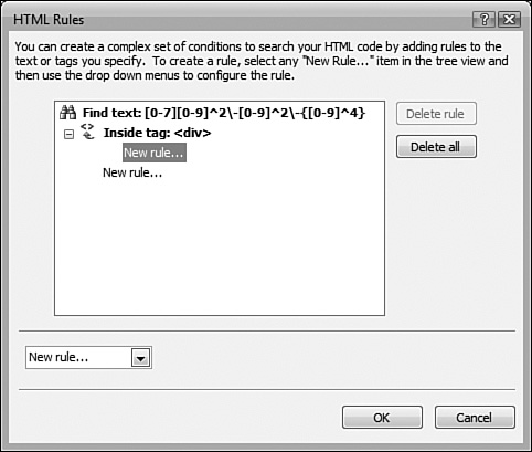 You can create nested rules to search for specific patterns within a specified tag. In this case, we want to apply a new rule to the div tag search.