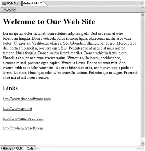 Our simple page without CSS formatting applied.