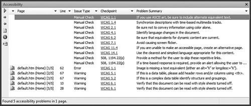 The Accessibility Checker’s results are displayed in the Accessibility task pane.