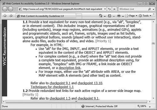 Expression Web provides direct links to W3C documentation on particular items in the Accessibility task pane.