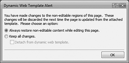 Expression Web will not allow you to modify protected content from a Dynamic Web Template unless you explicitly tell it to let you.