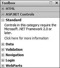 The Microsoft .NET Framework 2.0 is required to use the ASP.NET 2.0 controls. It’s a free download from Microsoft.