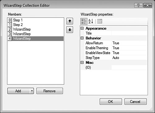 The WizardStep Collection Editor makes adding, editing, and removing WizardSteps fast and easy.