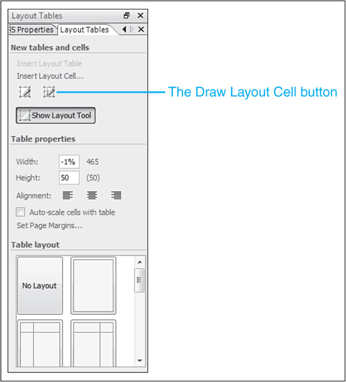 The Draw Layout Cell feature in Expression Web is the perfect tool for creating a new cell to hold our AdRotator control.