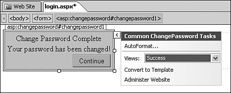 When a user has successfully changed his or her password, the Success view is displayed.