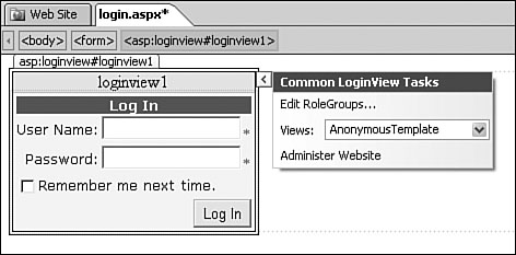 The Anonymous-Template view is visible only to users who are browsing anonymously. Once a user logs in, he or she will no longer see the Anonymous-Template view.