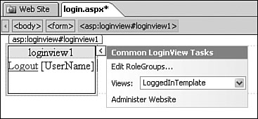 The LoggedIn-Template is usually visible to users who have logged into the Web site. As you’ll soon see, the user may see a different view instead.