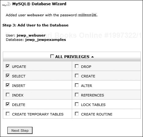 MySQL database wizard step 3 (add users)