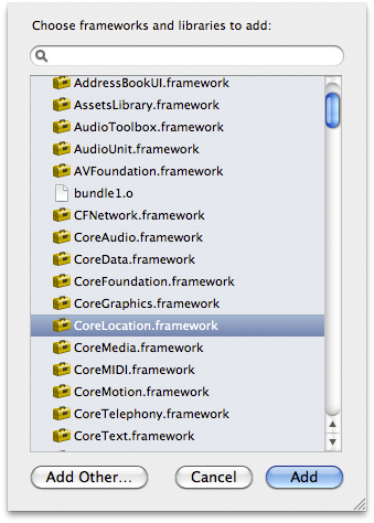 Adding the Core Location framework