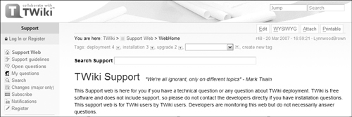 Tag-me adds tags to the top of TWiki.org pages.