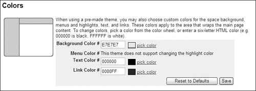 Select the colors used in a WikiSpaces theme.