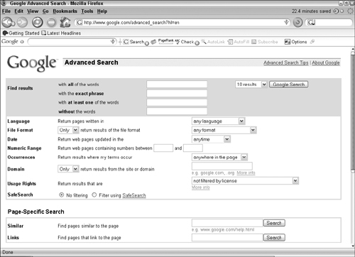 The Advanced Search page provides additional search capability.