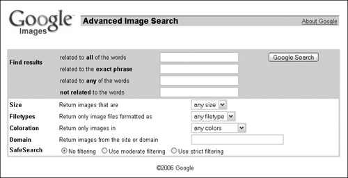 Filter your results using the Advanced Image Search page.