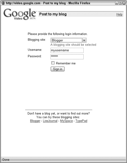 Select which blog site you want to log in to, and add your username and password.