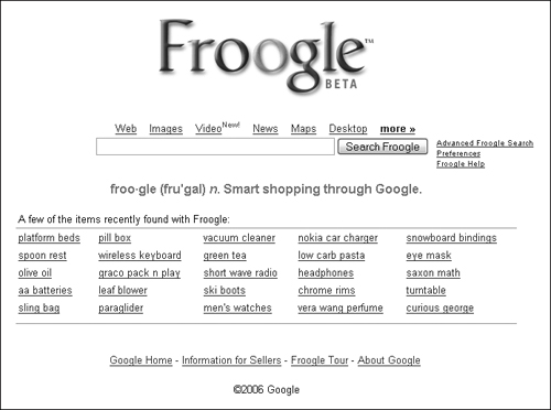 Froogle’s home page looks similar to Google’s home page.