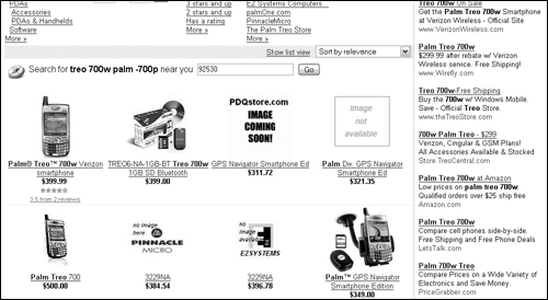 The Grid view on a results page makes it simpler to perform product comparisons.