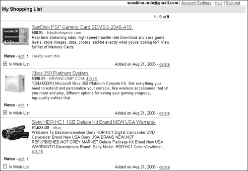 Keep track of your shopping items in the My Shopping List page.