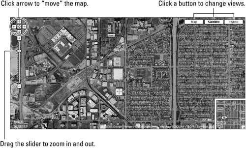 Google displays a high-resolution satellite photo of the area you select to map.