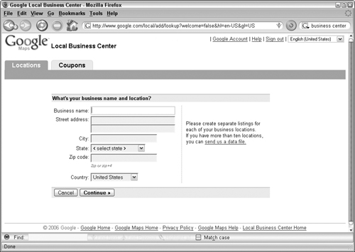 Enter your business information to create a listing.