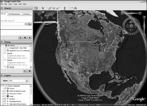 When Google Earth first loads, you are shown the default view.