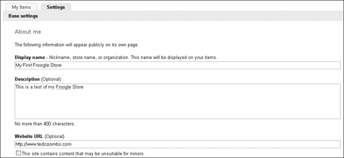 Configure your Google Base settings in the Google dashboard.